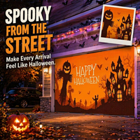 Bannière d'Halloween portable et légère de 400x180cm, écologique, avec œillets métalliques, pour porte de garage, motif effrayant personnalisé, pour extérieur hanté