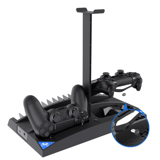 Cooling Fan Vertical Stand Controller Charging Dock Storage Shelf for PS4 Pro Slim Console Charging Station Stand