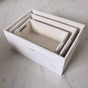 Juego de Cajas de Almacenamiento Rectangulares de Madera, Bandejas Encajables Pintadas de Blanco para Organización del Hogar, Uso Decorativo DS-1113 - Product Image 4