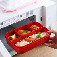 Kotak Makan Siang Minimalis Bergaya Jepang, Plastik, Aman untuk Microwave, Bersekat Tiga, Kapasitas 1450ml, Tutup Plastik