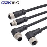 Connecteur d'alimentation étanche CAZN M12 IP67, fiche aviation 2-17 broches mâle/femelle, contacts en laiton non blindés, 30V-250V, PVC/PUR, 1M 2M 5M