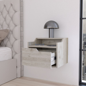 Floating Nightstand With <b>Drawer</b> And Dual Shelf Display <b>For</b> Bedroom <b>Storage</b> - Product Image 3