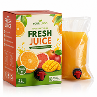 Pochettes personnalisées imprimées de 3L pour jus frais avec valve de distribution, emballage en boîte, qualité alimentaire, pour jus de fruits liquides
