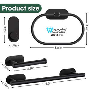 Wesda hiện đại đơn giản màu đen 304 thép không gỉ phòng tắm phần cứng thiết lập nhà vệ sinh giữ giấy Robe <span class=keywords><strong>Hooks</strong></span> Wall Mount tự khăn thanh - Product Image 4