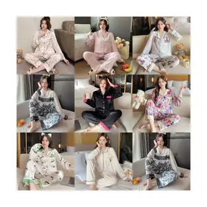 Роскошная Женская шелковая пижама с длинными рукавами, пижама, комплект для пижамы, женские пижамы