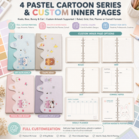 Papiers de rechange A5 pour carnet à 6 anneaux, pages imprimées personnalisées, couverture transparente, papeterie Kawaii