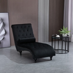Silla ocasional Sofá de tela de terciopelo de madera de lujo, sillón individual negro para sala de estar - Product Image 2