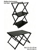 Table de camping pliable en aluminium - Étagère de rangement portable multi-niveaux - Mobilier d'extérieur au design minimaliste japonais