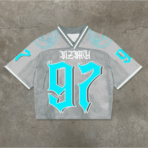 Hochwertige übergroße T-Shirt Fußball V-Ausschnitt Streetwear Custom Fußball Trikot Boxy T-Shirts Cropped Men Mesh Fußball trikot