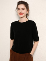 Pull en cachemire sans couture prêt-à-porter pour femme, tricoté, col rond, manches courtes, coupe ample amincissante, sous-vêtement intérieur