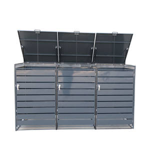 Poubelle en métal et acier de 206x75x115 <span class=keywords><strong>cm</strong></span>, facile à assembler, triple poubelle de jardin d'extérieur, poubelle à roulettes, remise pour l'extérieur, style naturel - Product Image 4