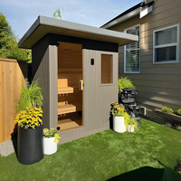 Ruang Sauna Hotel Mewah Kayu Cedar Merah Kustom dengan Desain Modern, Kompor Listrik 6KW, Sauna Uap Basah 9KW, Bak Mandi Air Panas Luar Ruangan untuk Kesehatan