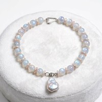 Collier de mode pour femme avec pendentif personnalisé en perles d'imitation baroque, perles de verre imitation cristal clair et boucle argentée, vente en gros