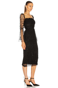 Vestido largo informal de gasa con <span class=keywords><strong>lentejuelas</strong></span> para <span class=keywords><strong>mujer</strong></span>, falda larga de gasa con cuello cuadrado y manga larga en color negro, estilo europeo y americano, 2022 - Product Image 4