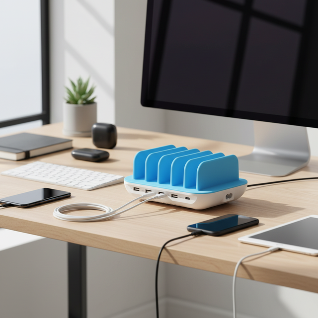 Home Office Desk Organizer Multi USB Smart Tablet Cell Phone Fast Charger Station Universal Portable 5 Port Charging Station