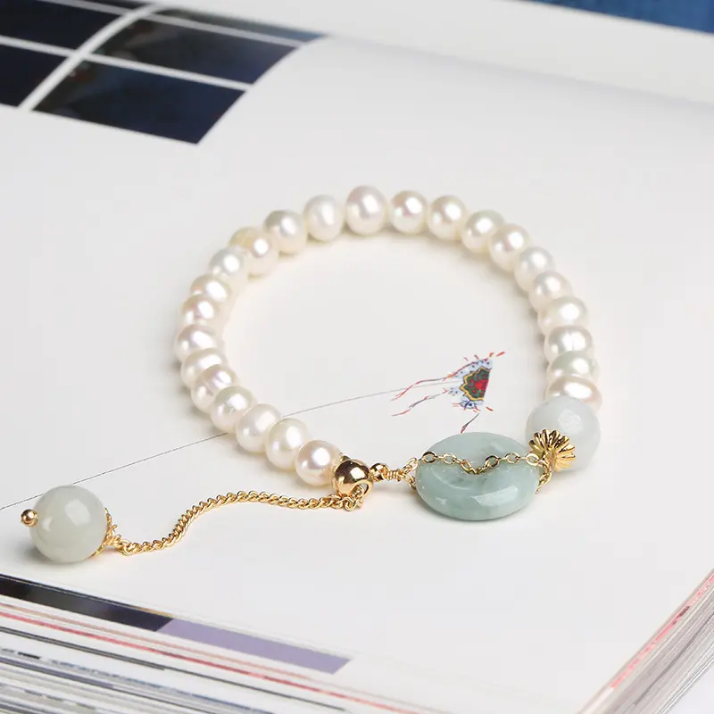 Adjustable Safe Clasp Jade Bracelet Luxury 14k Gold Jewelry Women Natural Fresh Water Pearl Bracelets