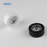 Lampu Kabinet LED Terpasang di Permukaan, Lampu Sorot Mini Bulat Persegi Hitam Putih dengan Casing PC untuk Lemari, Rak, dan Penerangan Aksen