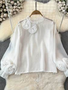 Camicette Casual da Donna Autunnali con Maniche a Lanterna Lunghe, Paillettes e Perline in Spandex Intrecciato, Camicie da Festa - Vendita all'Ingrosso - Product Image 6