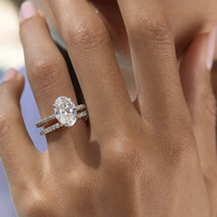 Bague de fiançailles en argent sterling 925 plaqué or avec moissanite taille ovale couleur D VVS1, anneau à double sangle pour femme