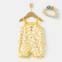 Mameluco de Algodón Estampado para Bebé, Mono de Verano Delgado sin Mangas, Traje de Una Pieza con Diadema