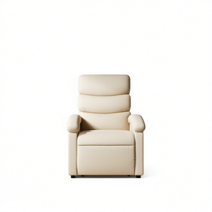 Cream Fabric <b>Massage</b> Recliner <b>Chair</b> Manual Operation Contemporary Design Cushion Back <b>Padded</b> Arms Wood Frame - Product Image 1