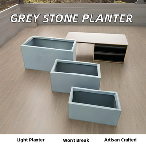 Commercio all'ingrosso grigio <span class=keywords><strong>in</strong></span> fibra di vetro <span class=keywords><strong>pietra</strong></span> di granito finitura rettangolare <span class=keywords><strong>fioriera</strong></span> per Home Garden Office Hotel aeroporto fioriere vaso di fiori - Product Image 3