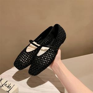 Sandalias de playa sin cordones informales ligeras de verano para mujer, zapatos planos de malla hueca para exteriores de Ballet transpirable japonés dulce - Product Image 2