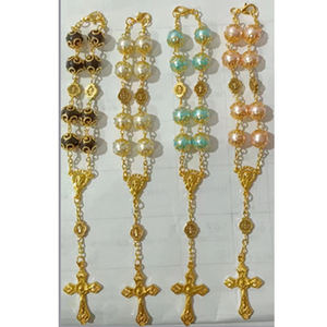 Bracelet perlé imitation perle, croix dorée, bijoux de prière, cadeau, blanc, bleu, noir, rose, origine Yiwu - Product Image 1