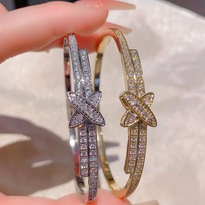 Cross Bangle Gold And White <b>Copper</b> Alloy Micro Insert Diamond Set Women's Party Jewelry Fashion Cuff <b>Bracelet</b> - Product Image 2