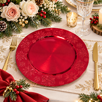 Assiettes de Présentation en Plastique Durable Argentées pour Noël, Décorations Festives Métalliques Flocon de Neige Électroplaqué Rouge pour Fêtes et Célébrations (Vente en Gros)