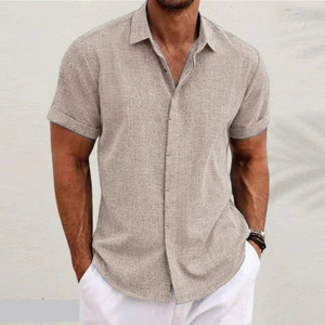 Chemises en lin pour hommes, style personnalisé ou logo, manches courtes, chemise décontractée pour hommes, plage, été, <span class=keywords><strong>travail</strong></span>, <span class=keywords><strong>blouse</strong></span> - Product Image 3
