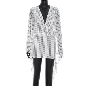 Mini Abito Estivo Sexy da Donna con Stampa <span class=keywords><strong>a</strong></span> <span class=keywords><strong>Pois</strong></span>, Inserti in Rete, Maniche Lunghe e Scollo all'Americana Senza Schienale - Product Image 6