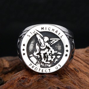 yunnique St Michael Angel Wings Cross <b>Titanium</b> Steel <b>Ring</b> Men's Fashion Jewelry Gift - Product Image 2