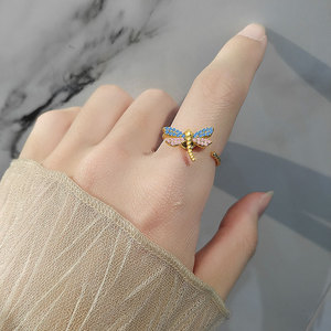 Best Selling <b>Anxiety</b> <b>Ring</b> Micro Insert Pink Blue Zirconia Copper <b>Gold</b> Plated Adjustable Girl's Insects Dragonfly Jewelry - Product Image 3