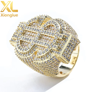 Bague Hip-hop Dollar en Zircon Naturel Plaqué Or 18K Unisexe Tendance Bijoux Personnalisés - Product Image 5