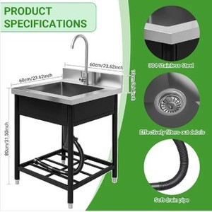 Évier de cuisine monobloc amovible en acier inoxydable <span class=keywords><strong>Skywater</strong></span> TM7540TZ, à poser sur comptoir, pour extérieur et jardin, deux bacs simples - Product Image 2