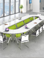 Table de conférence haut de gamme avec chaises pliantes, ensemble en MFC, forme circulaire, bureau mobile modulaire pour deux personnes