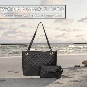 女式 <span class=keywords><strong>2026</strong></span> 时尚休闲手提包防水 PU 布料内衬涤纶双件套纯色批发 - Product Image 2