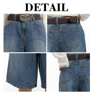 Haute qualité poids lourd été bleu lavé Denim Cargo bouton matériel sport femmes Jeans <span class=keywords><strong>court</strong></span> <span class=keywords><strong>Jean</strong></span> <span class=keywords><strong>Court</strong></span> Femme - Product Image 6