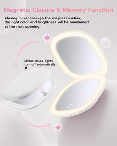 Miroir de maquillage portable avec éclairage LED, double face, grossissant et pliable - Product Image 3