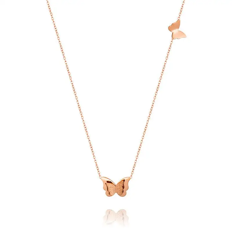 Hot Sale Elegant Simple Minimalist Jewelry Rose Gold Plated Stainless Steel Animal Necklace Butterfly Pendant Charms Necklace