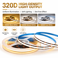 Bande lumineuse COB 12V 320D pour tableau noir, 12W, LED haute luminosité, bande souple, trois températures de couleur, silicone bleu, IP20