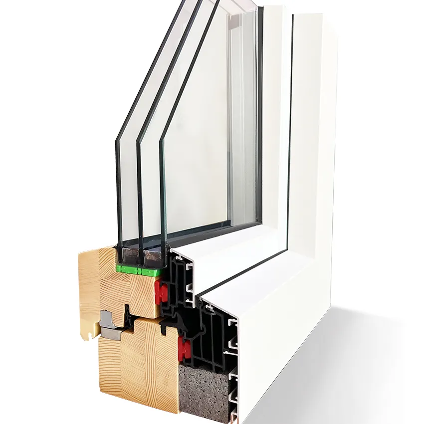 Penjoy triple tempered glass aluminum wood window with composite frame passive house windows