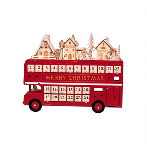 <b>Wooden</b> Christmas <b>Advent</b> <b>Calendar</b> Bus Shape Traditional Eco-Friendly Holiday Decoration With 24 Days Countdown And Village Scene - Product Image 1