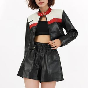 Jaket kulit Pu motor wanita, mantel Luaran kasual ritsleting pendek Punk Vintage Musim Semi dan Gugur - Product Image 4