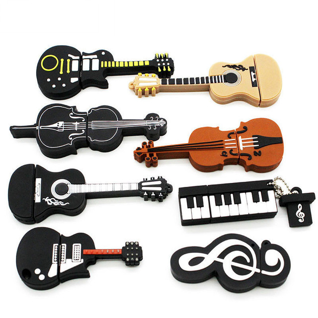 Custom Shaped 64GB 32GB 16GB 128GB Guitar Musical Instrument USB Flash Drive Plastic Pendrive with Stock Status