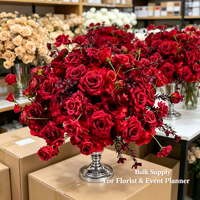 Boule de fleurs artificielles en soie rouge de haute qualité, personnalisable, 30cm-80cm, pour centre de table de mariage, décoration durable