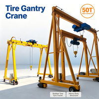 Grue portique à 4 roues à pneus en caoutchouc de haute qualité 25T/50 tonnes avec moteur, système d'engrenages à faible bruit, commande au sol et à distance, portée de 15 m