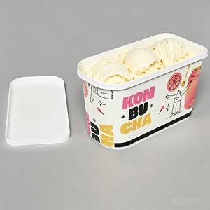 ถังไอศกรีมวานิลลา 1.3 ลิตร 1.2 ควอร์ต  ภาชนะพลาสติกสำหรับแช่แข็งเจลาโต้พร้อมฝาปิด IML ปลอดสาร BPA พร้อมฉลาก - Product Image 1