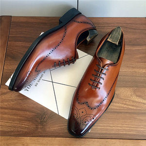 Chaussures en cuir pour hommes, décorées de cuir, style business décontracté, chaussures Oxford artisanales, chaussures de costume en cuir véritable - Product Image 2
